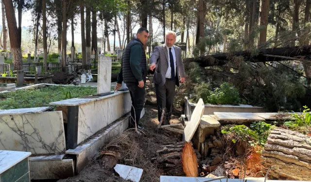 İzmir'de fırtınadan etkilenen mezarlıklara hızlı müdahale